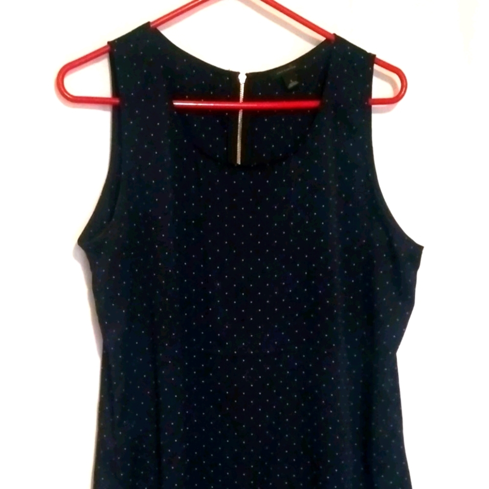 Ann Taylor Silky Tank Top Navy w White Pol…